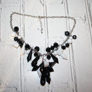 Beautiful silver, black and white statement Y necklace 17-19"